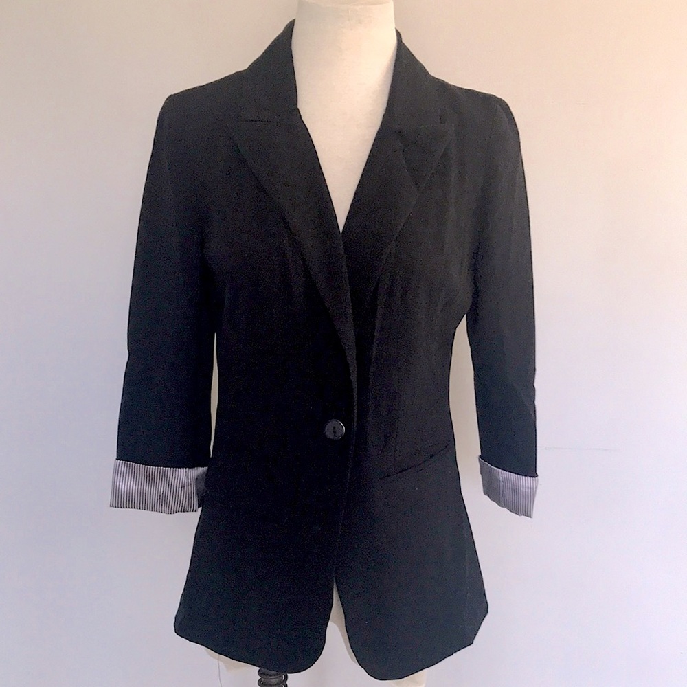 Cuffed Pinstripe Sleeve Black Blazer
